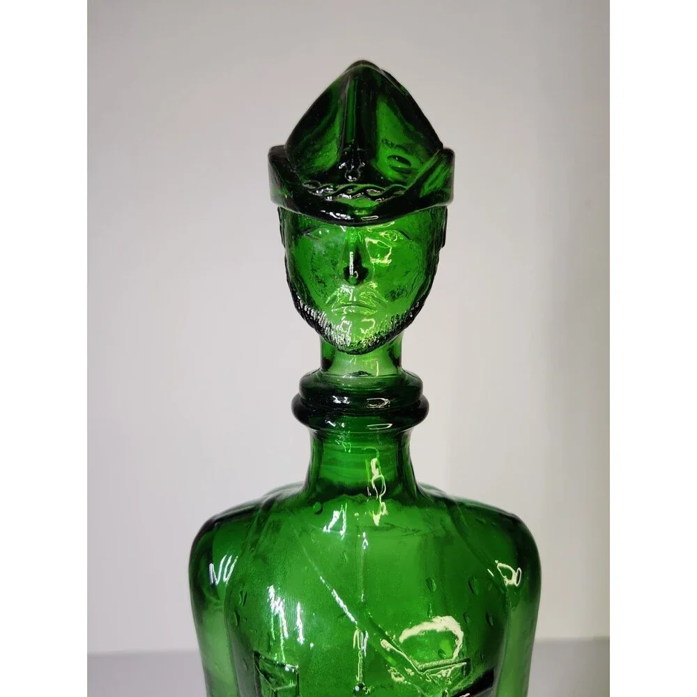 Vintage Green Glass Italian Decanter Wine Soldier Man Boy Made In Italy 15